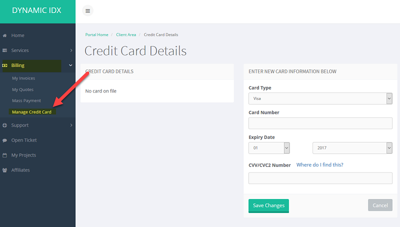 Manage Credit Cards