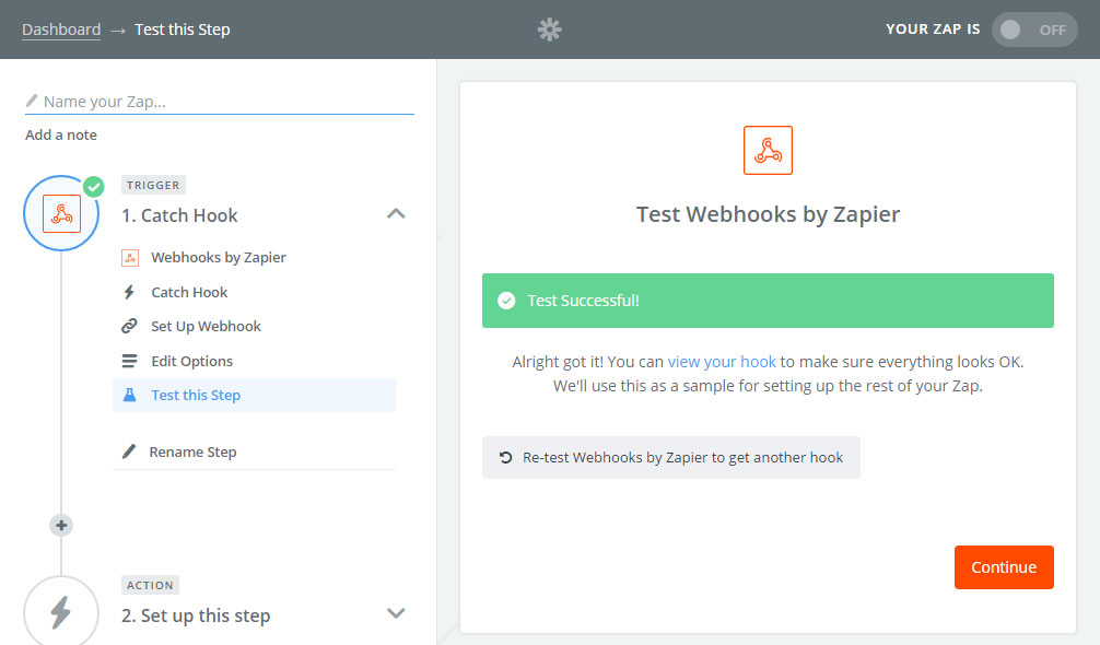 Zapier Webhooks - Test Successful