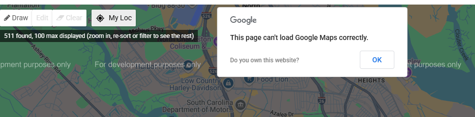 Google Maps Error Message